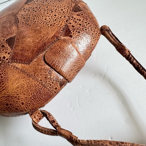 Vintage Frog Skin Purse Brown Leather Hard Sided Shoulder Bag Clutch Retro Mod - Picture 5 of 11